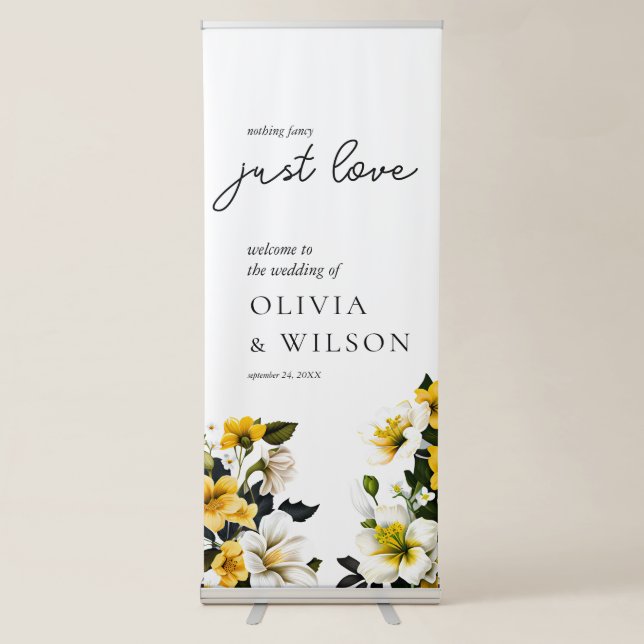 Elegant White and Yellow Floral Wedding Welcome Retractable Banner (Front)