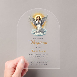 Elegant White Angel Religious Christian Baptism Acrylic Invitations