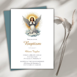 Elegant White Angel Religious Christian Baptism Invitation