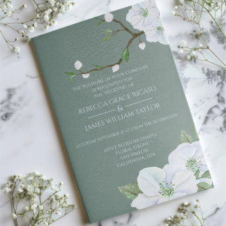 Elegant White Apple Blossom Wedding Invitation