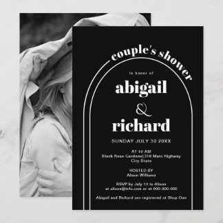 Elegant white arch black wedding couple's shower invitation