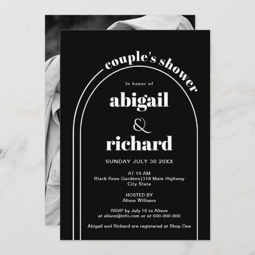 Elegant white arch black wedding couples shower invitation