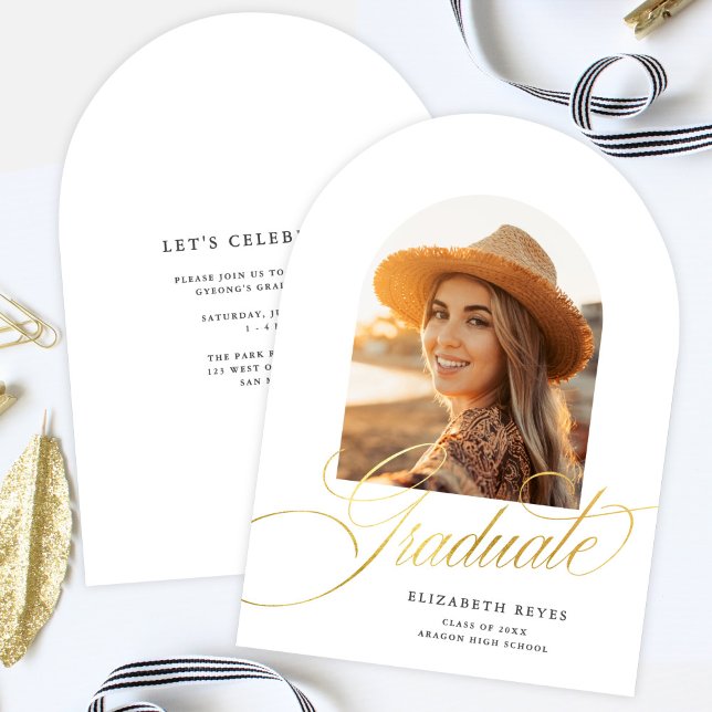 Elegant White Arch Photo Graduation Announcement  (Creator Uploaded)