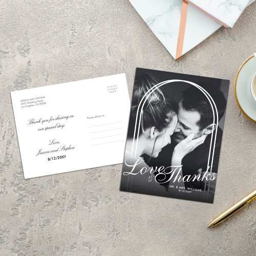 Elegant White Arch Photo Script Modern Love Thanks Postcard