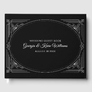 Elegant White Art Deco frame custom text Guest Book