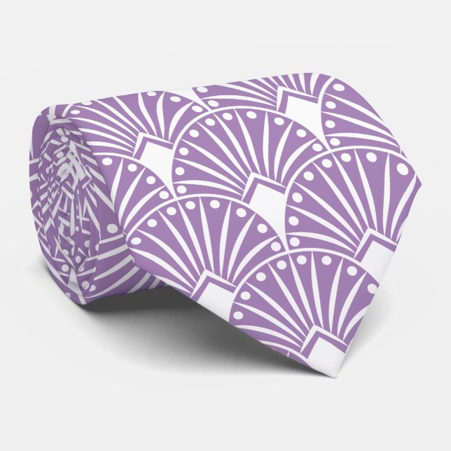 Elegant White Art Deco On Lavender Background Neck Tie (Rolled)