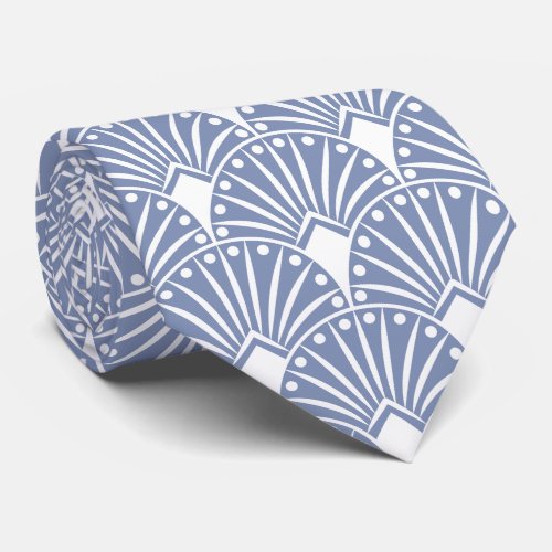 Elegant White Art Deco On Light Blue Background Neck Tie