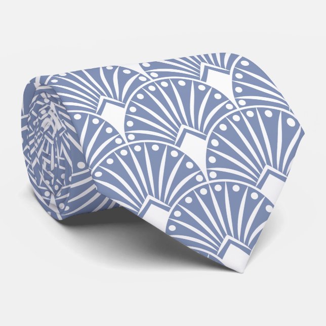 Elegant White Art Deco On Light Blue Background Neck Tie (Rolled)