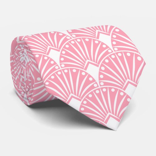 Elegant White Art Deco On Pink Background Neck Tie