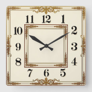 Elegant White Art Deco Square Wall Clock