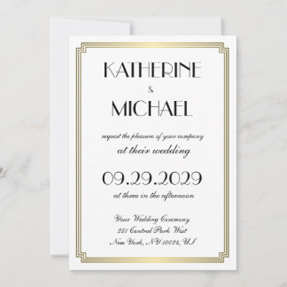 Elegant White Art Deco Wedding Invitations