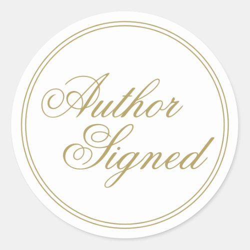 Elegant White Author Signed Classic Round Sticker