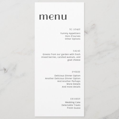 Elegant White Background Art Deco Tall Dinner Menu