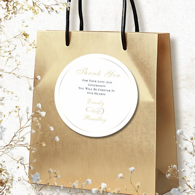 Elegant White Background Navy Gold Script Elegant  Classic Round Sticker (Creator Uploaded)