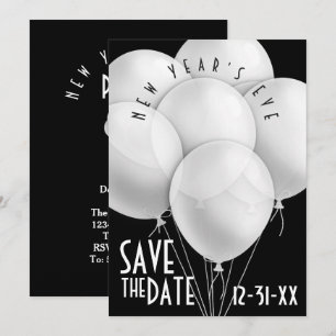 Elegant White Balloons New Year Party Invitation