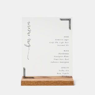 Elegant White Bar Menu Acrylic Sign