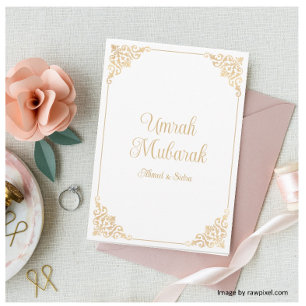 Elegant White Baroque Umrah Mubarak Greeting Card