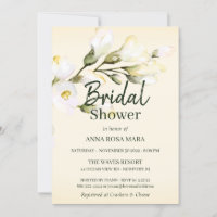 *~* Elegant White Beach Rose Floral Bridal Shower Invitation