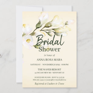 *~* Elegant White Beach Rose Floral Bridal Shower Invitation