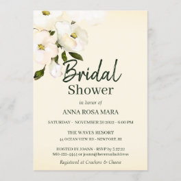 *~* Elegant White Beach Roses Yellow Bridal Shower Invitation