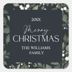 Elegant White Berries Botanical Personilized name Square Sticker