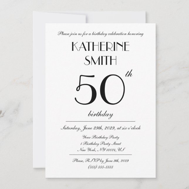 Elegant White Birthday Party Invitations (Front)