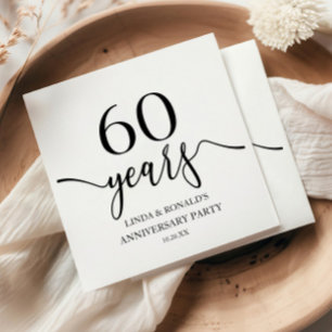 Elegant White Black 60th Wedding Anniversary Napkins