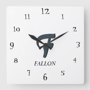 Elegant White Black and Charcoal Gray 3D Monogram Square Wall Clock