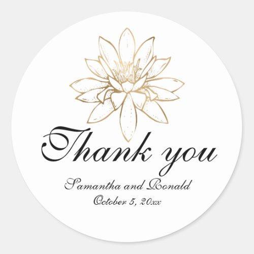 Elegant White black and gold wedding thank you Classic Round Sticker