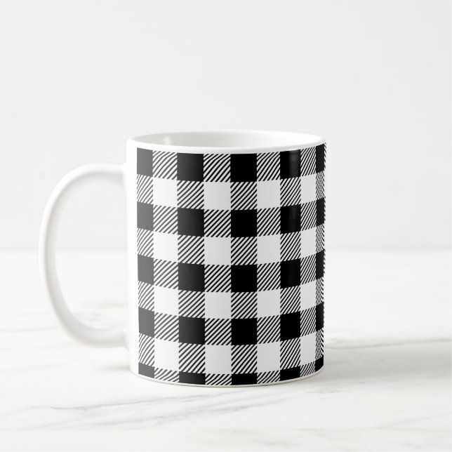 Elegant White & Black Buffalo Plaid Coffee Mug (Left)