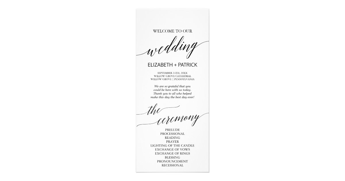 Elegant White & Black Calligraphy Wedding Program | Zazzle.com