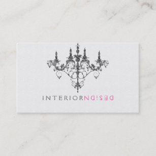 Elegant White & Black Chandelier Interior Design Business Card