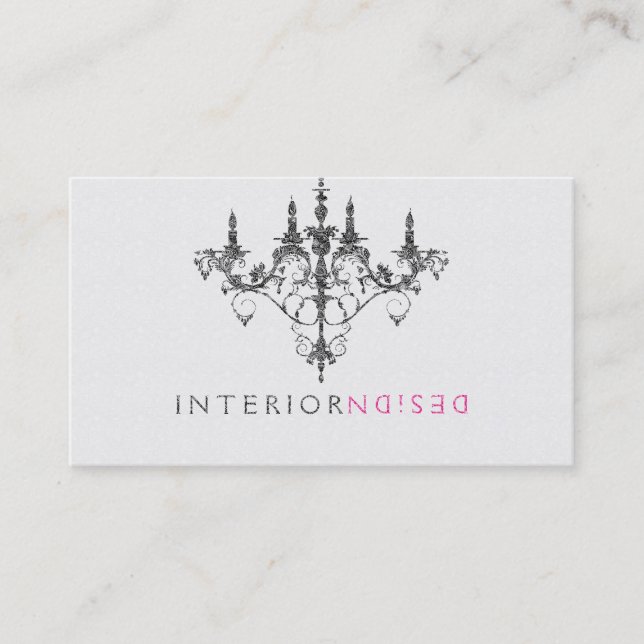 Elegant White & Black Chandelier Interior Design Business Card (Front)