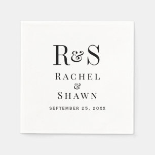 Elegant White & Black Chic Modern Monogram Wedding Napkins