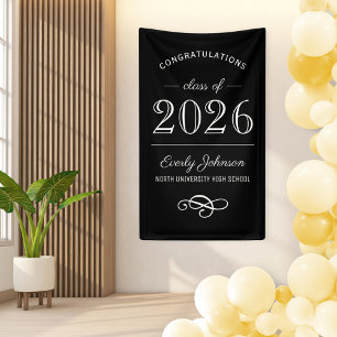 Elegant White Black Class of 2026 Graduate Banner