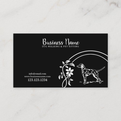 Elegant White  Black Dalmatian Floral Dog Walker  Business Card
