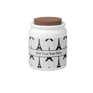 Elegant White Black Eiffel Tower France Vertical Candy Jar