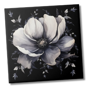 Elegant White Black Floral Ceramic Tile