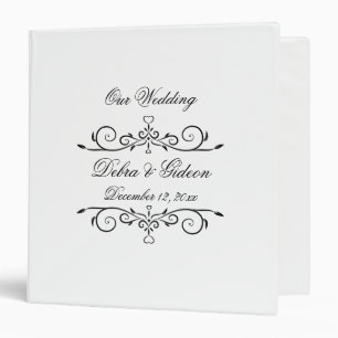Elegant White & Black Flourish Heart Wedding Album Binder