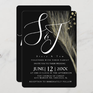 Elegant White Black Foil Pampas Wedding Suite Invitation