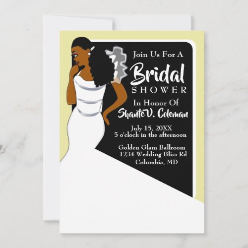 Elegant White BlackGold African American Bridal  Invitation