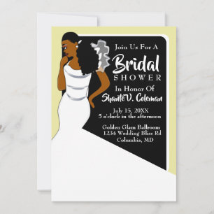 Elegant White, Black,Gold African American Bridal  Invitation