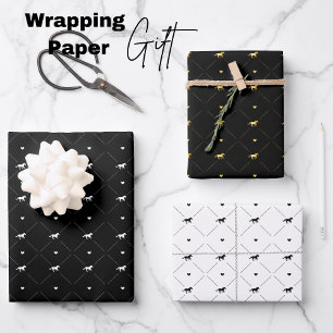 Elegant White Black Gold Horses Wrapping Paper Sheets