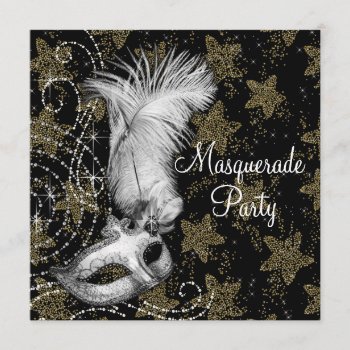 Elegant White Black Gold Masquerade Party Invitation by Pure_Elegance at Zazzle
