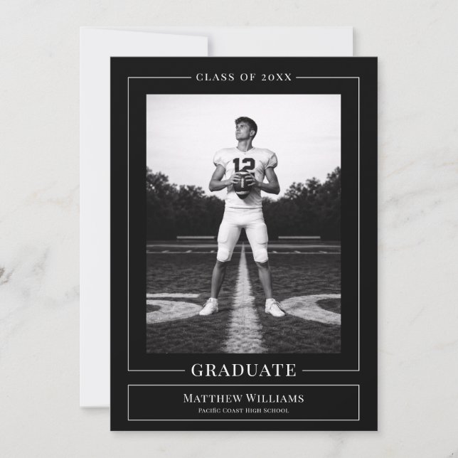 Elegant White & Black Graduate Announcement (Front)