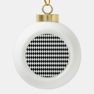 Elegant White Black Harlequin Geometric Rhombuses Ceramic Ball Christmas Ornament