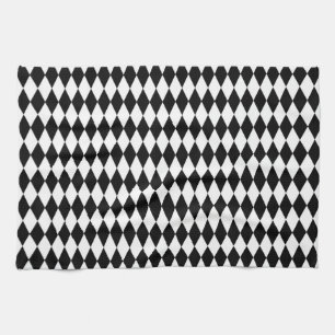 Elegant White Black Harlequin Geometric Rhombuses Kitchen Towel
