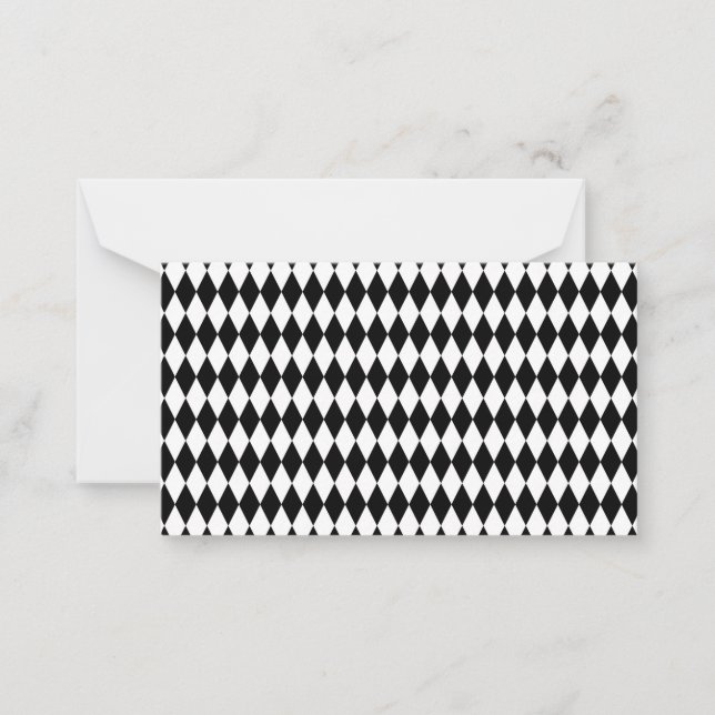 Elegant White Black Harlequin Geometric Rhombuses Note Card (Front)