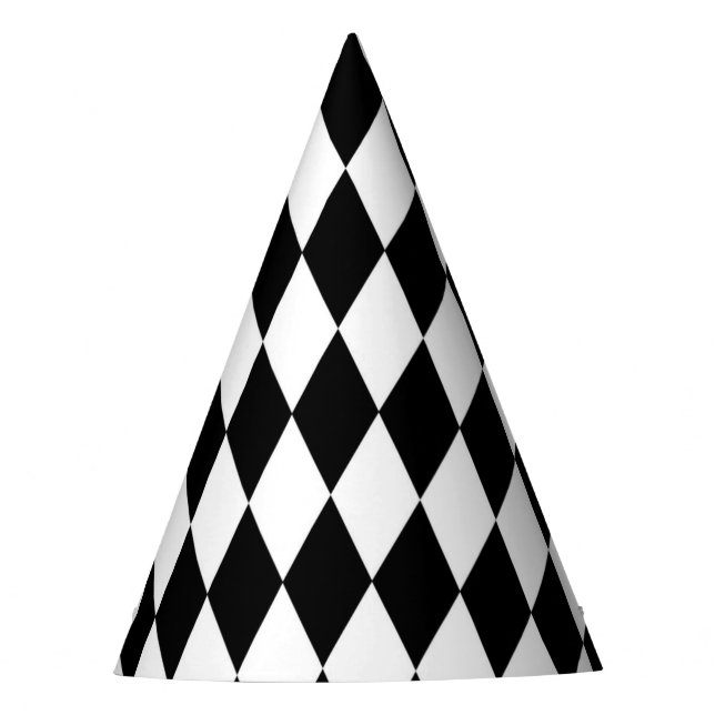 Elegant White Black Harlequin Geometric Rhombuses Party Hat (Front)