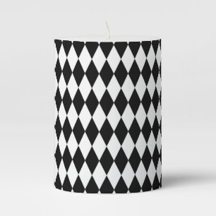Elegant White Black Harlequin Geometric Rhombuses Pillar Candle